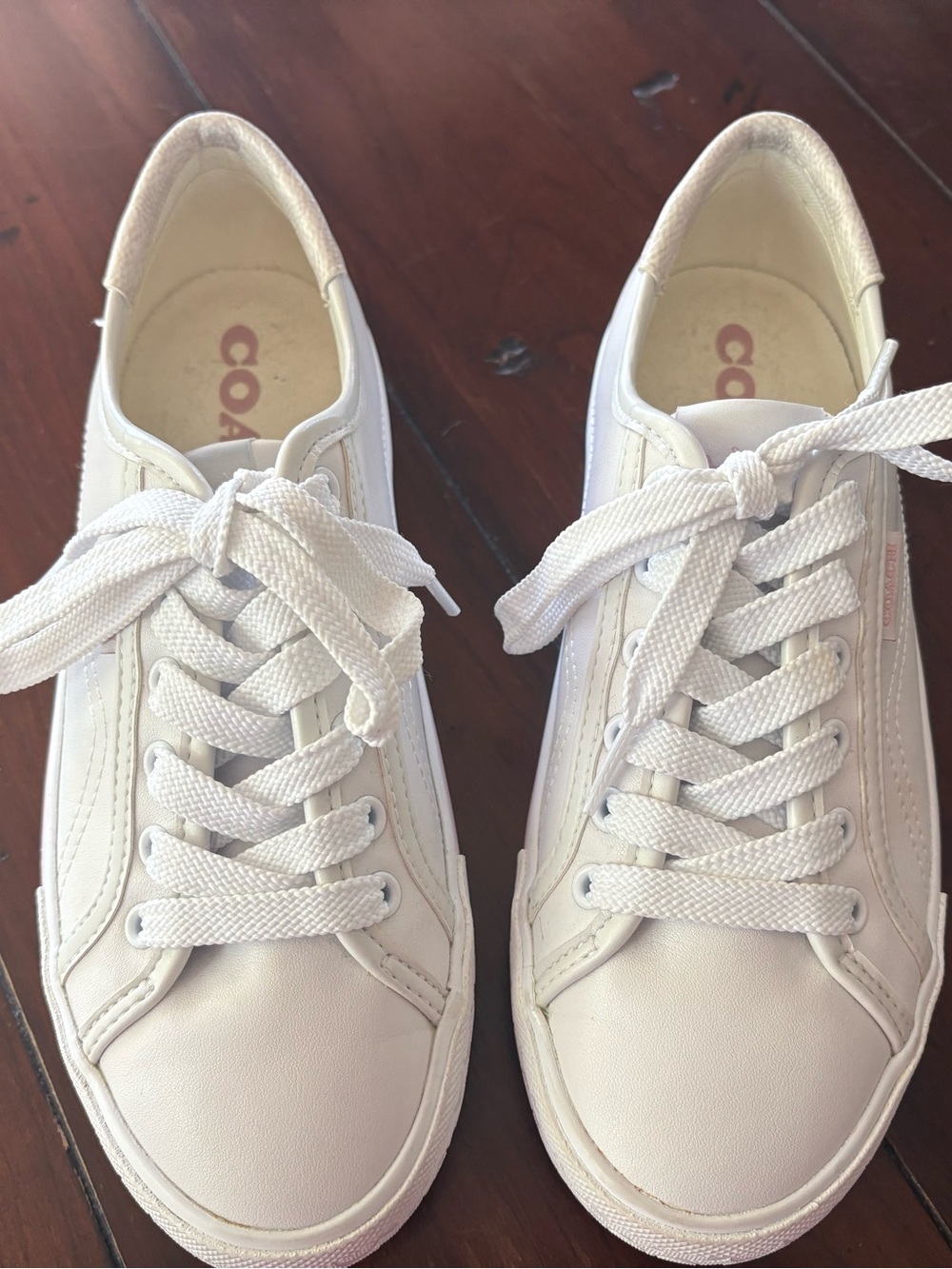 Coach White Leather Low-Top Lace-Up Sneakers